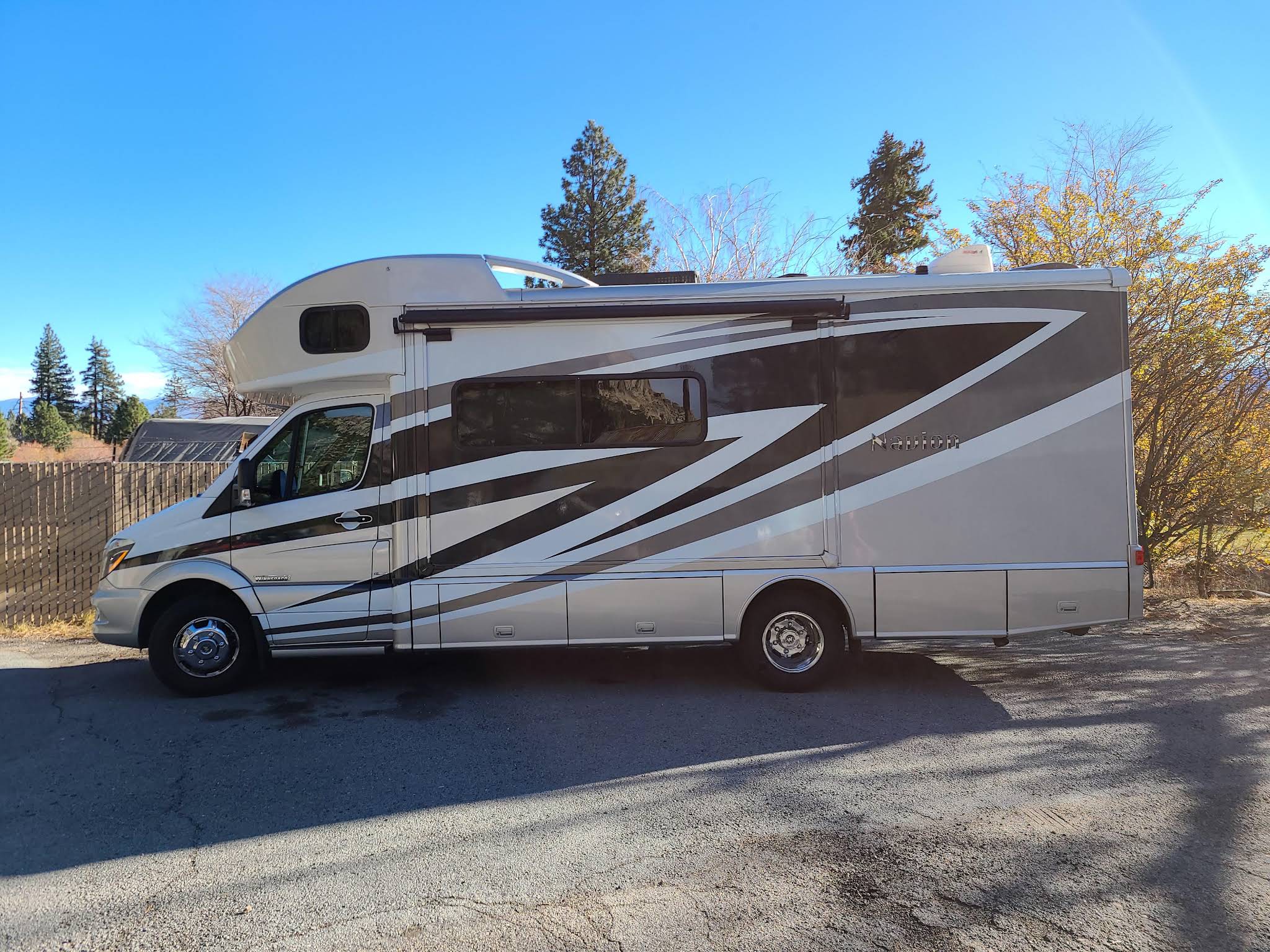 Motorhome parked at Tahoe Camper Storage’s outdoor facility in Markleeville